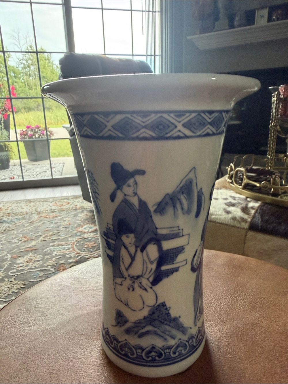 Chinoiserie Classic Blue and White Ceramic Trumpet Vase